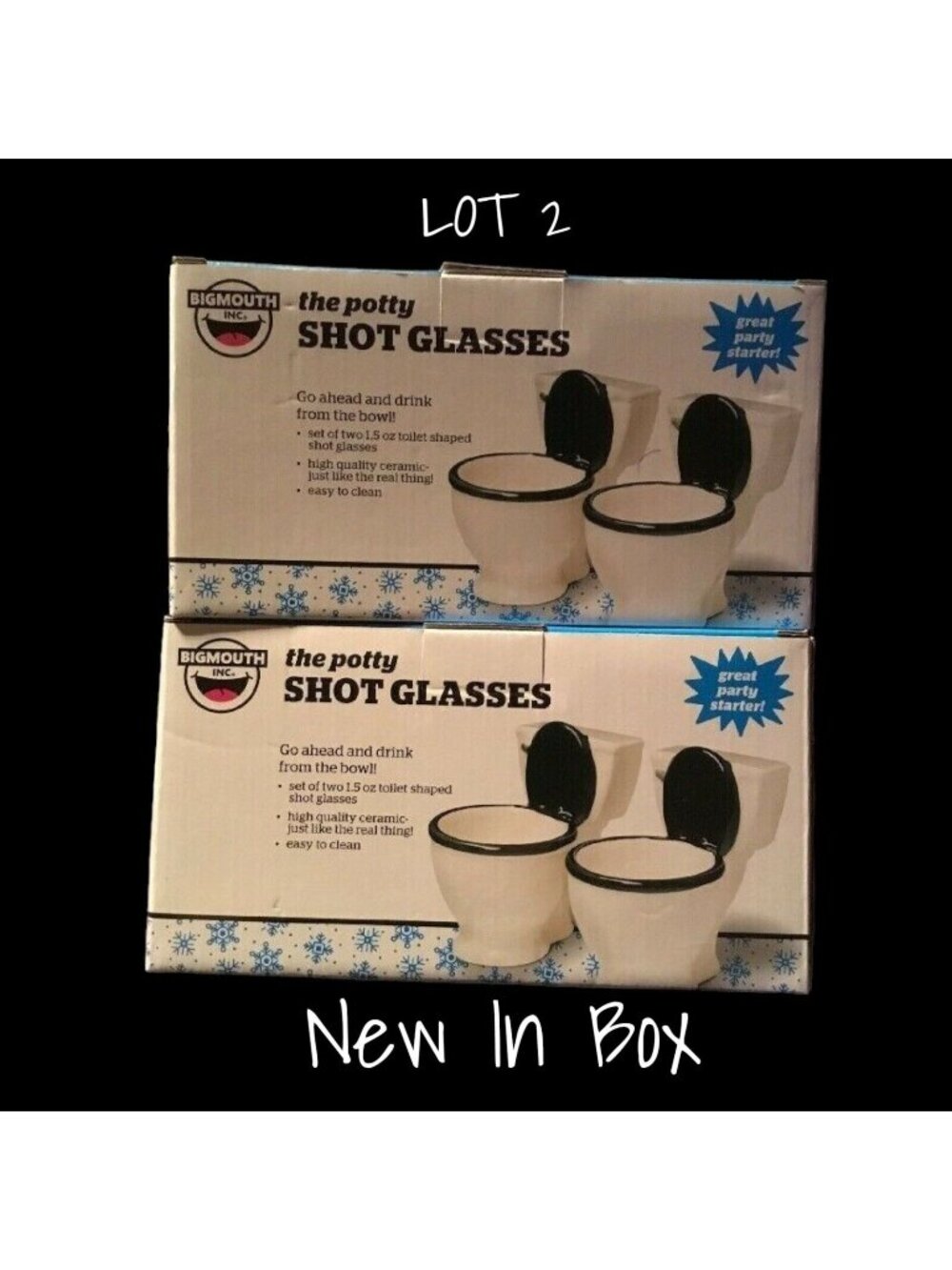 BigMouth Inc Shot Glass Toilet Set The Potty Ceramic Lot 2 Set's New In Box